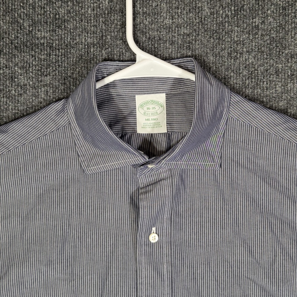 Brooks Brothers Milano Dress Shirt Mens 16-35 Gray Stripe Supima Cotton Non-Iron